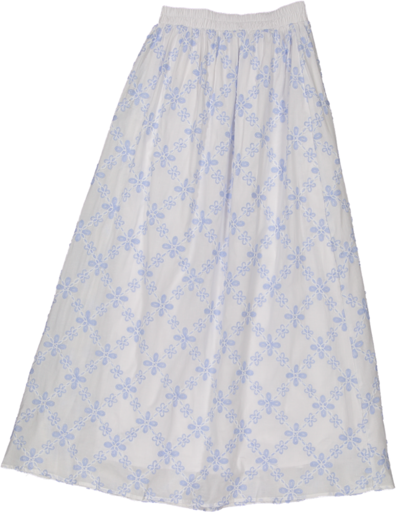 WS51630S-BLUE AND WHITE EMBROIDERED FLORAL SKIRT