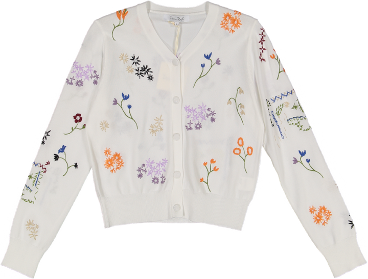 WS51825T-WHITE KNIT CARDIGAN WITH MULTI COLOR FLORAL EMBOIDERY