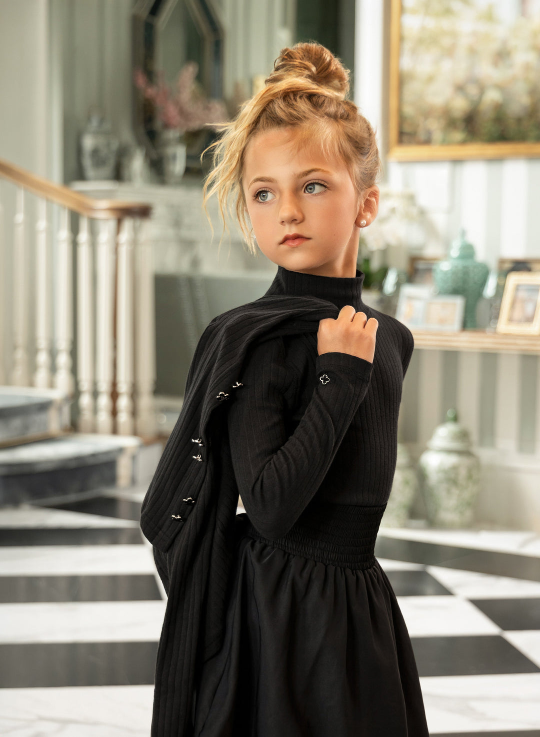 Black Smocked Bubble Skirt