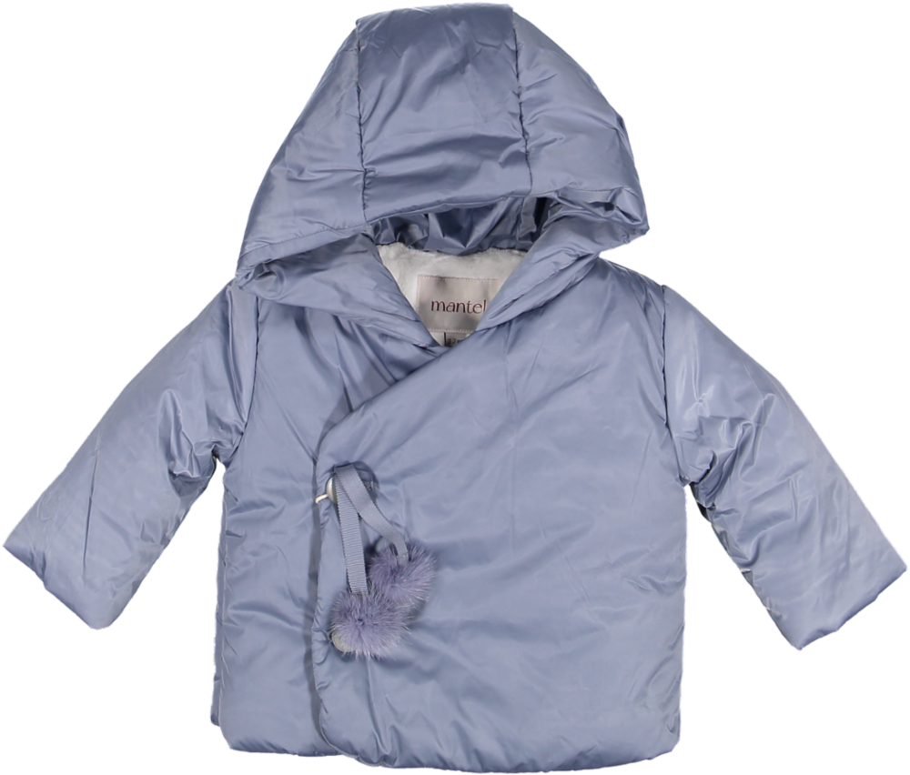 33575A-Side Opening pom pom tie Winter Jacket-Mid Blue