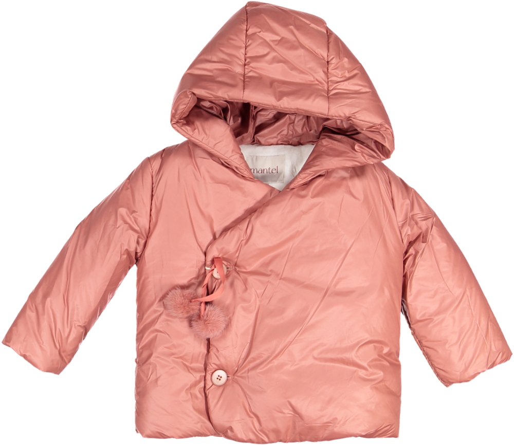 33575A-Side Opening pom pom tie Winter Jacket-Slate Rose