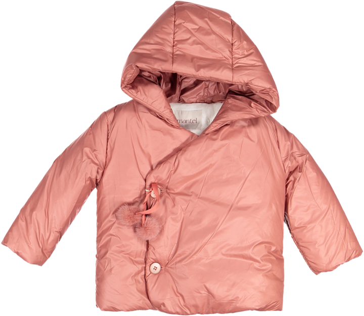 33575A-Side Opening pom pom tie Winter Jacket-Slate Rose