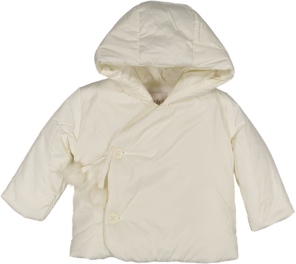 33575A-Side Opening pom pom tie Winter Jacket-Off White