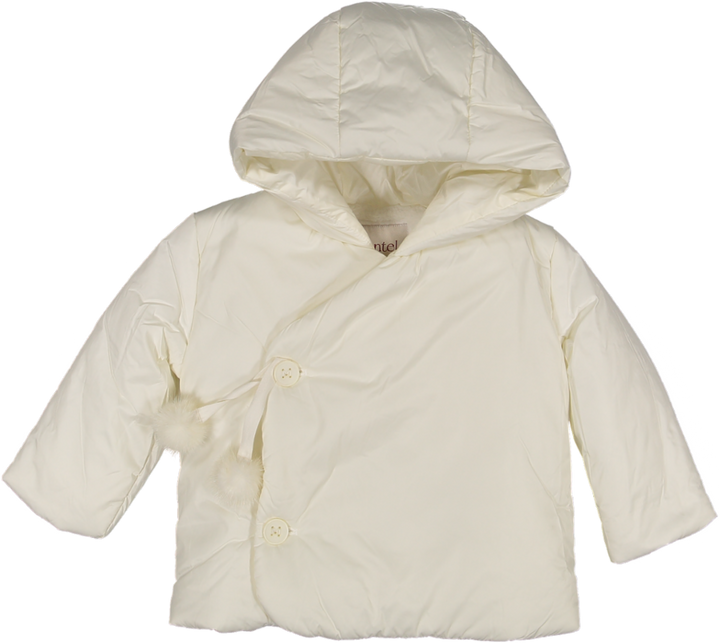33575A-Side Opening pom pom tie Winter Jacket-Off White