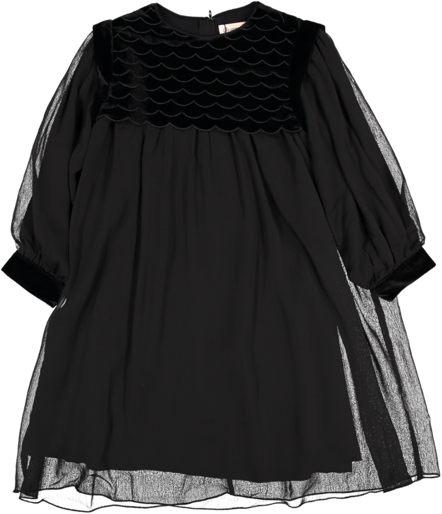 MGW24-120A-BLACK SCALLOPED DRESS