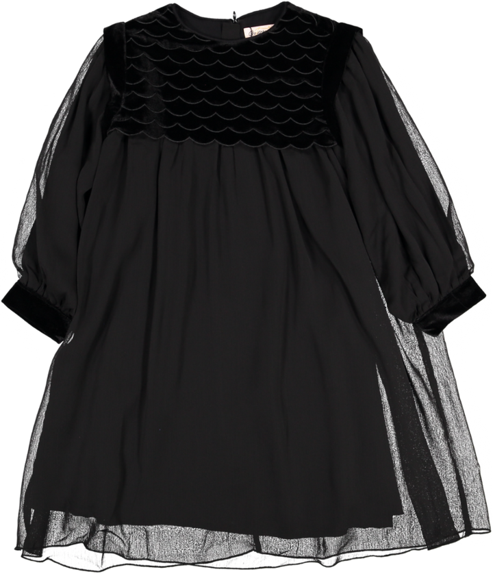 MGW24-120A-BLACK SCALLOPED DRESS