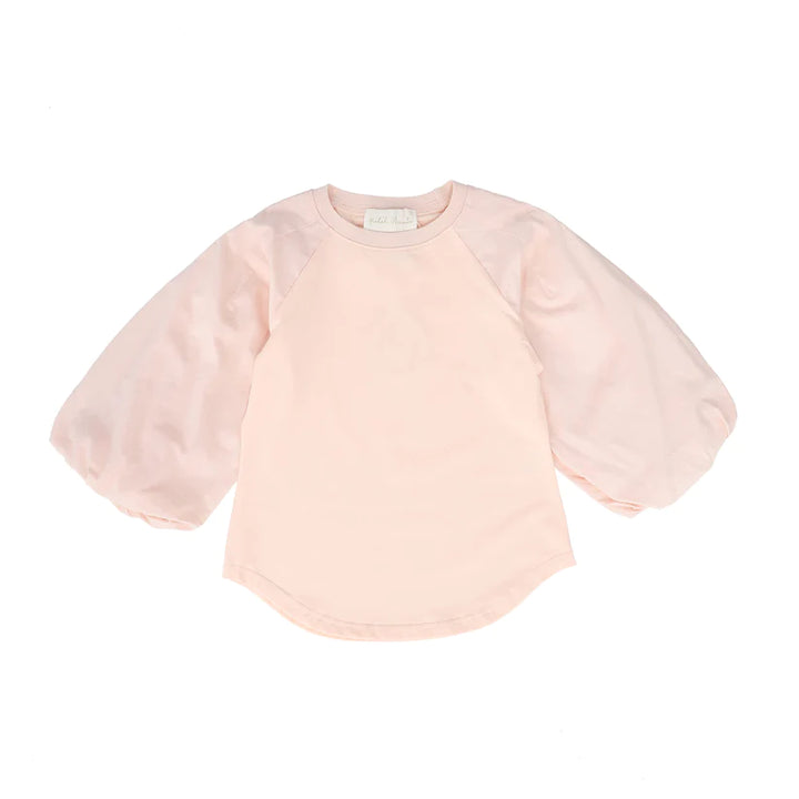 2079-Puff Sleeve Woven Tshirt-Peach