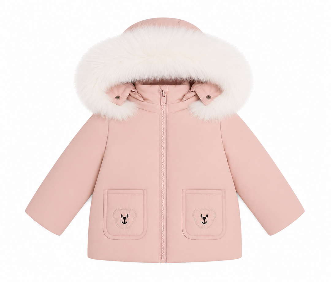 C413 Pink Teddy Pocket Coat