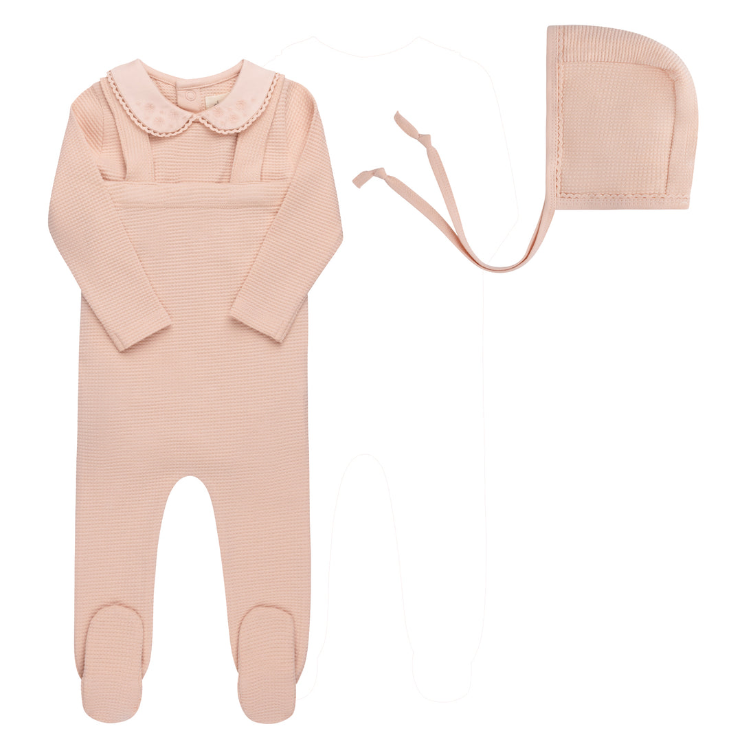 Embroidered Collar Collection- Pink - Bodysuit/Overall/Bonnet Set