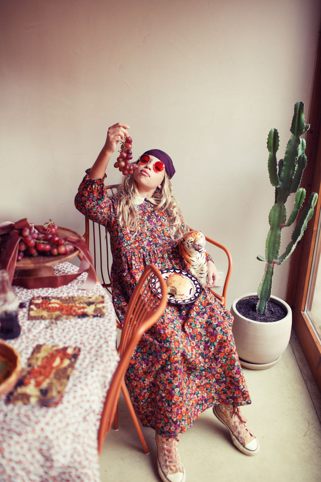 AW25.MN2504AUSA-Knee-lenght dress | Multicolor flowers-multicolor | textured cotton