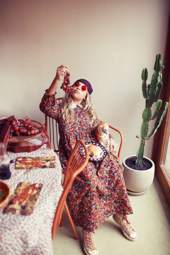 AW25.MN2504AUSA-Knee-lenght dress | Multicolor flowers-multicolor | textured cotton