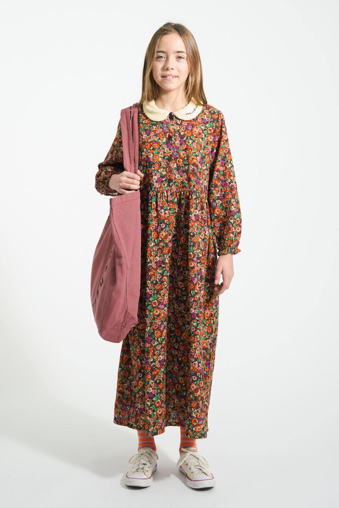 AW25.MN2504AUSA-Knee-lenght dress | Multicolor flowers-multicolor | textured cotton