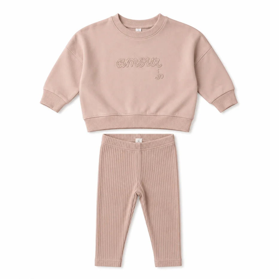 SWEATSHIRT SET - FLORAL - DUSTY PINK
