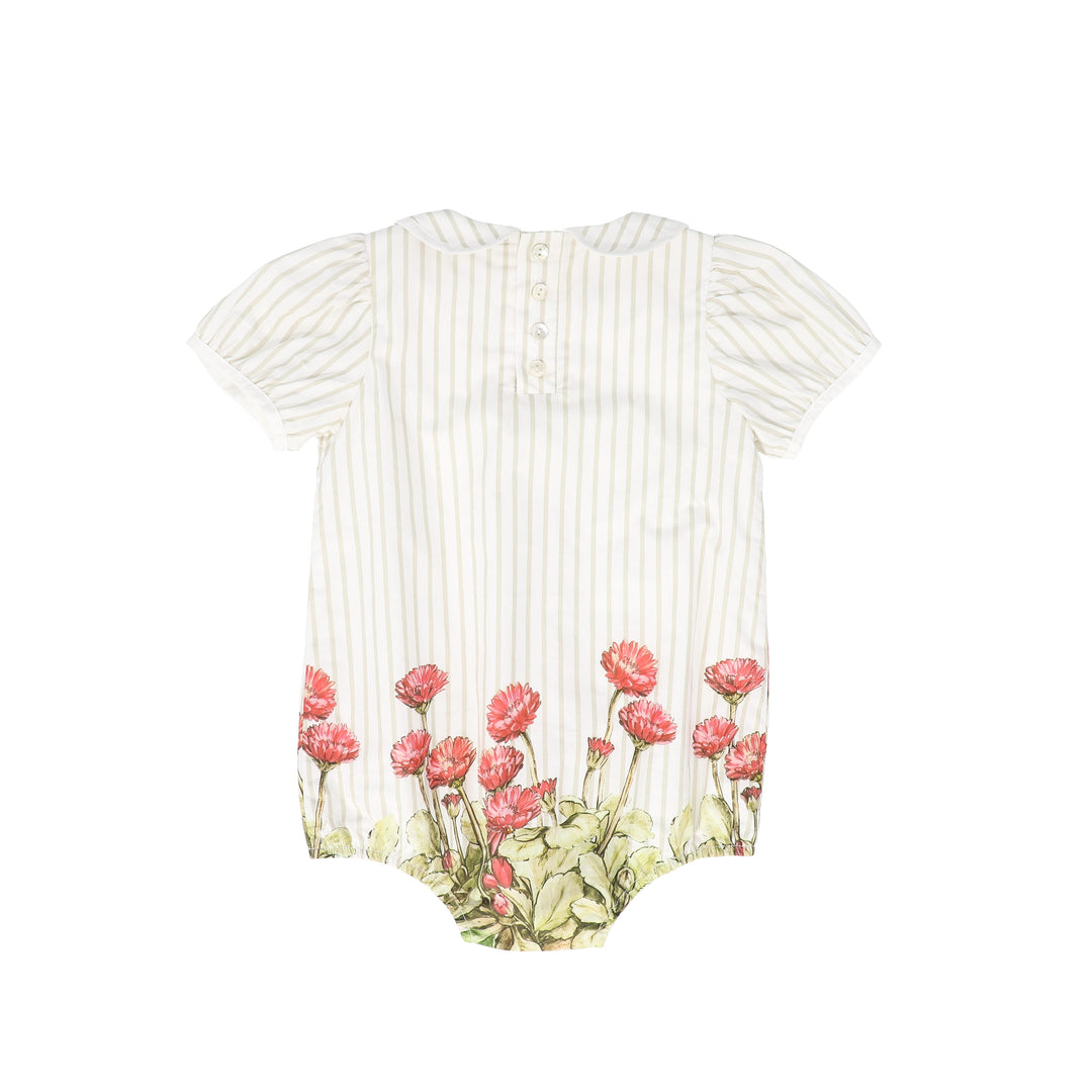 C-26517-Striped Floral Collar Romper-White/Tan