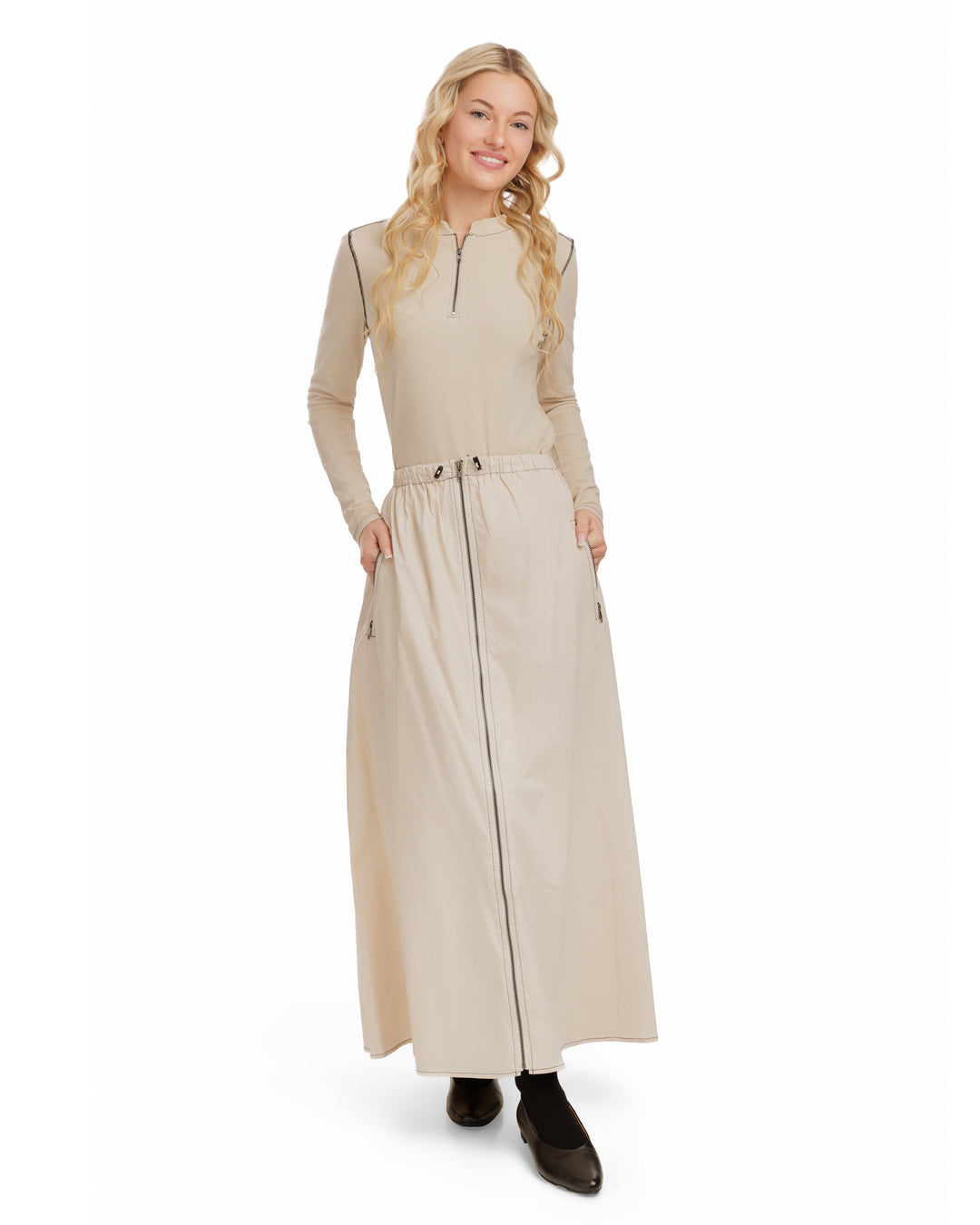 RVS616S-B-Middle Zipper Skirt- Parchment