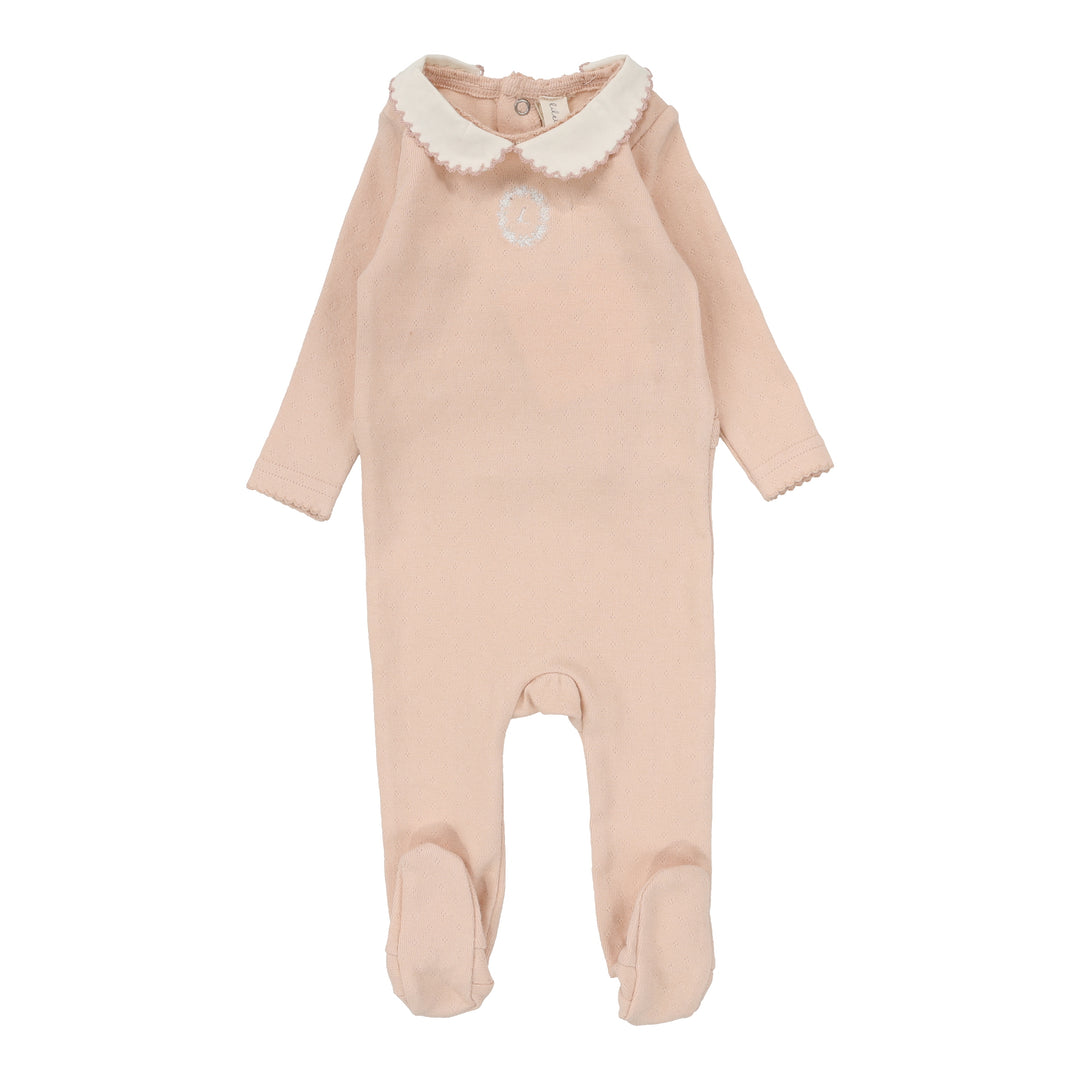 Emblem Embroidered Footie-Dusty Pink