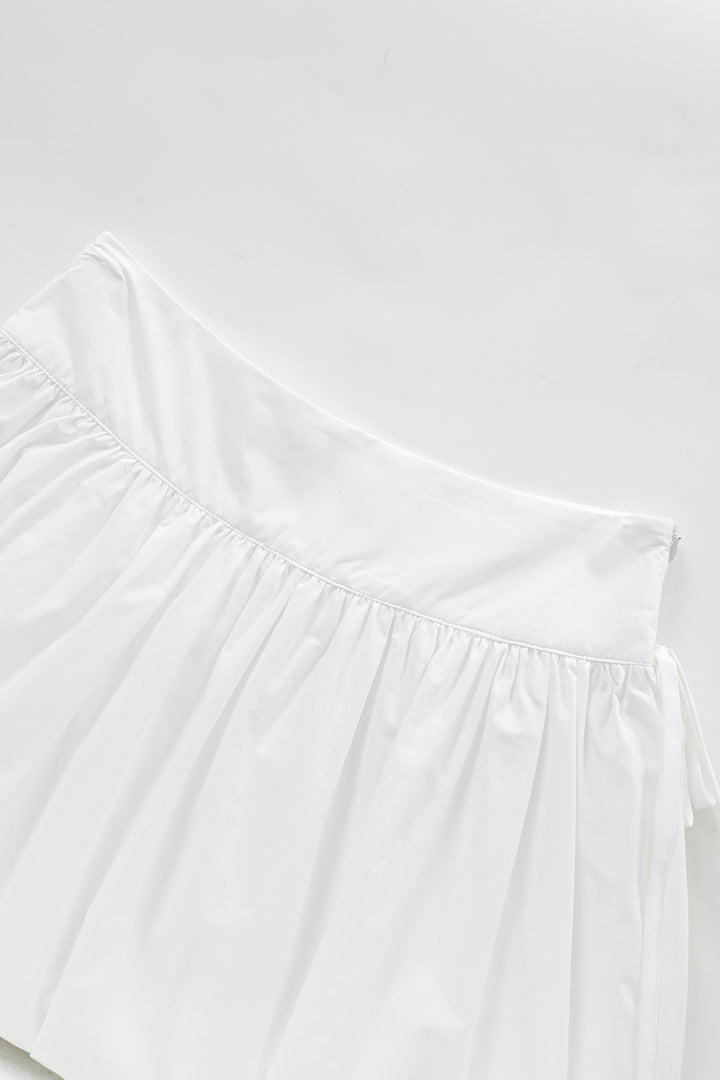MIDI CIRCLE SKIRT WITH SIDE TIE-WHITE