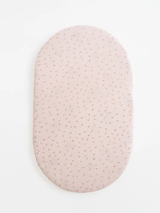Muslin Fitted Sheets (for XL moses basket) / Color Pink Flowers