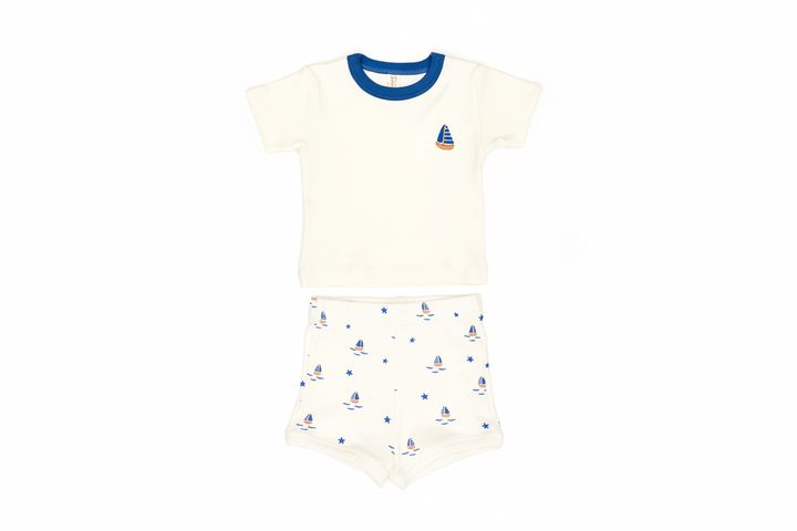 Short Sleeve Top and Shorts - Natural Blue