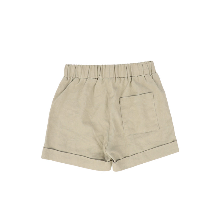 C-26509-Cuffed Linen Shorts-Tan