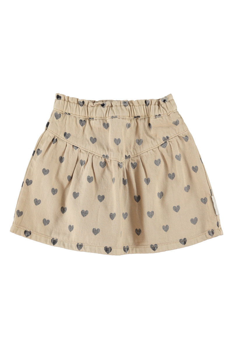MN2607USA KNEE-LENGTH SKIRT - BEIGE W/ BLACK HEARTS