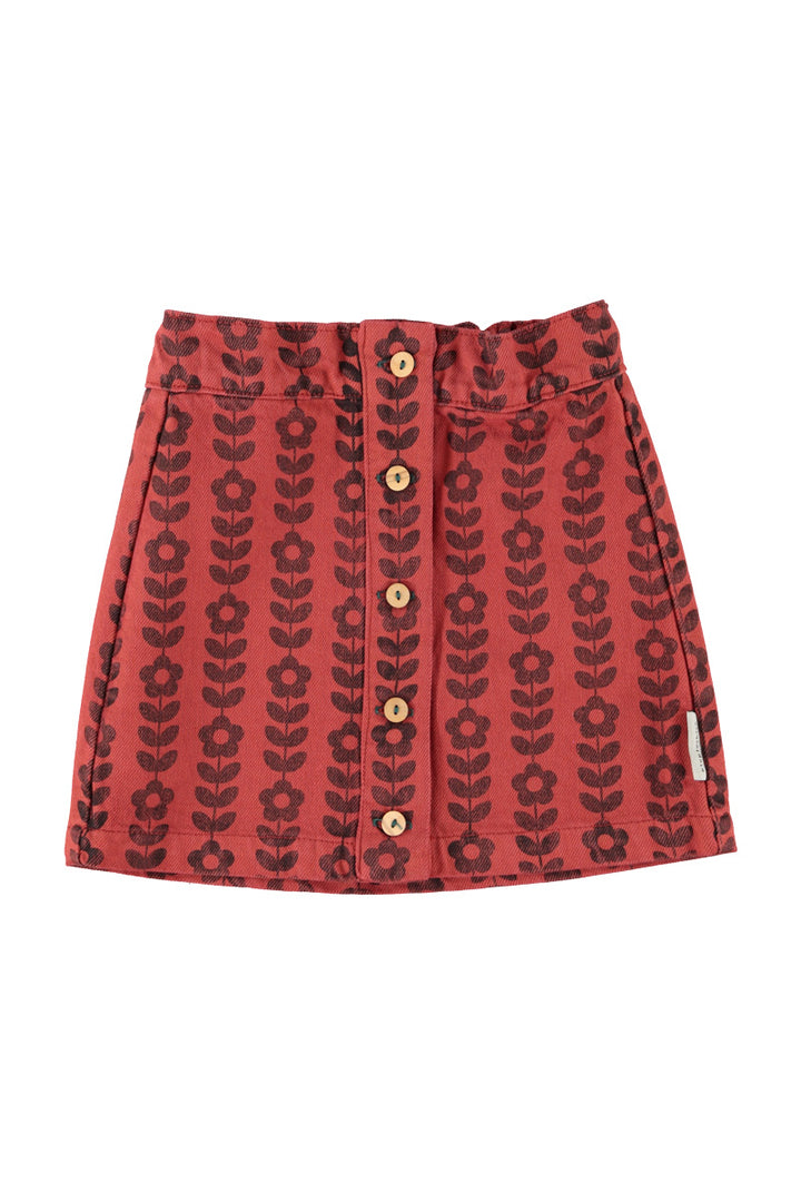 MN2611USA KNEE-LENGTH SKIRT - BORDEAUX W/ BLACK FLOWERS