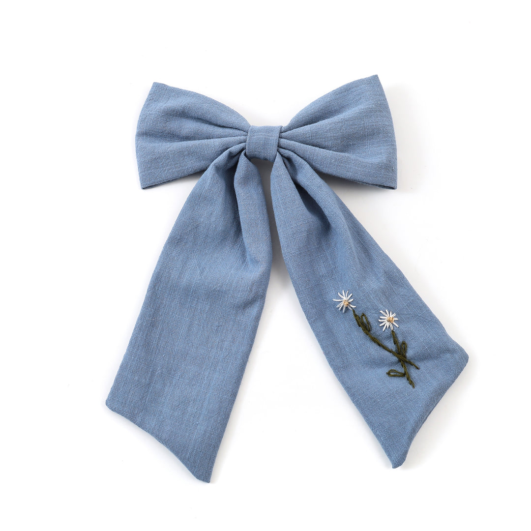 SSLL004 FELICITY SUMMER SOIREE LINEN FLORAL EMBROIDERED LONGTAIL CLIP LIGHT BLUE/WHITE