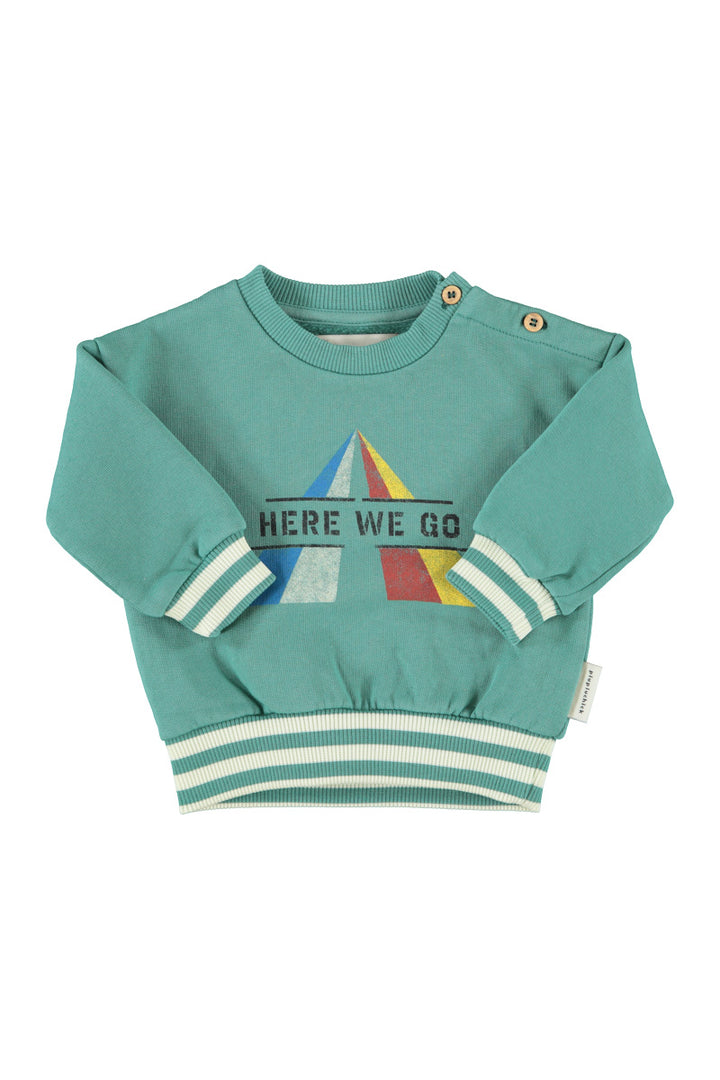 FLP2603.B SWEATSHIRT - GREEN W/ "HERE WE GO" PRINT