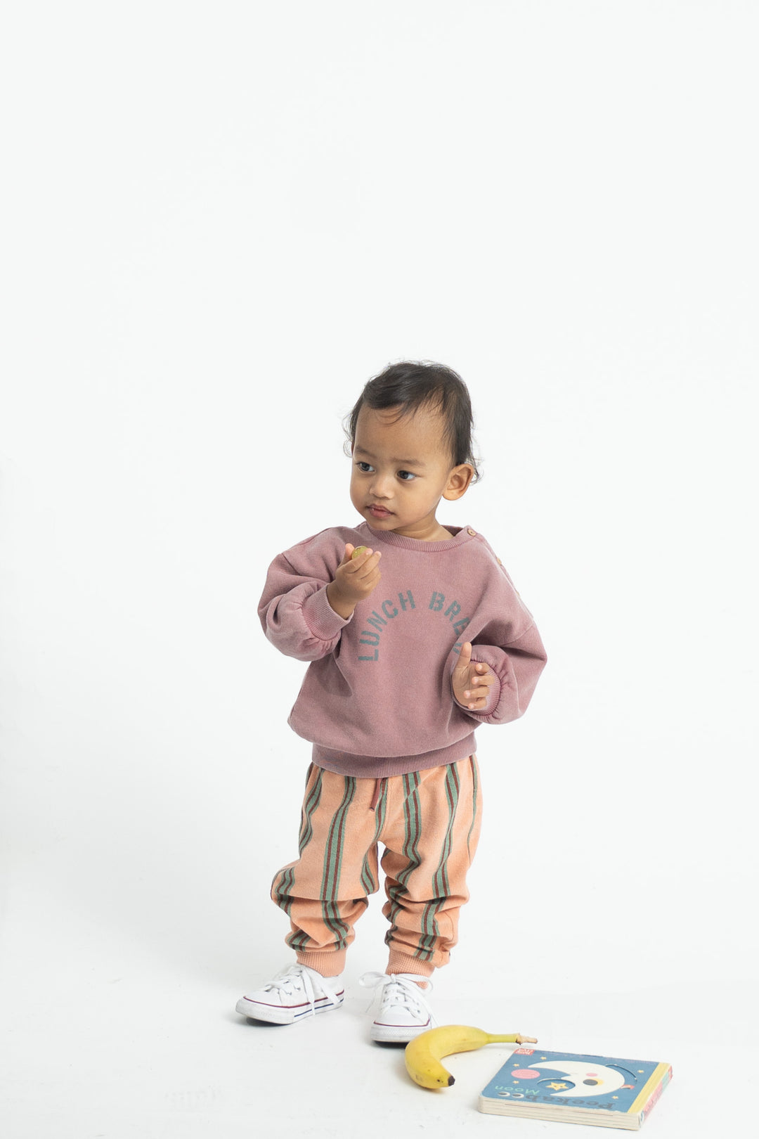 FLP2607.B OVERSIZED SWEATSHIRT - PINK W/ "LUNCH BREAK" PRINT