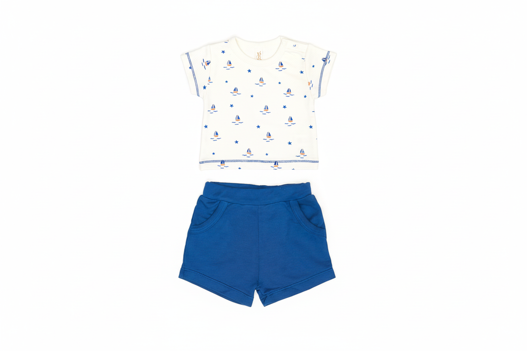 Terry Top and Blue Shorts Set