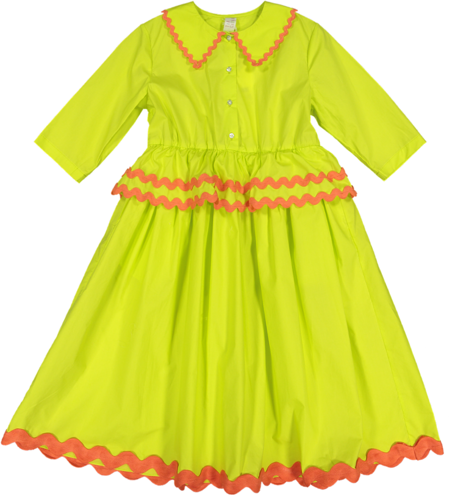 DR359S-TEA LENGTH RIC RAC DRESS (CUSTOM)-LEMON