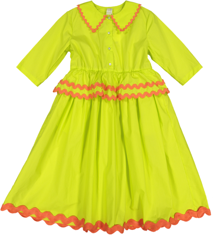 DR359S-TEA LENGTH RIC RAC DRESS (CUSTOM)-LEMON