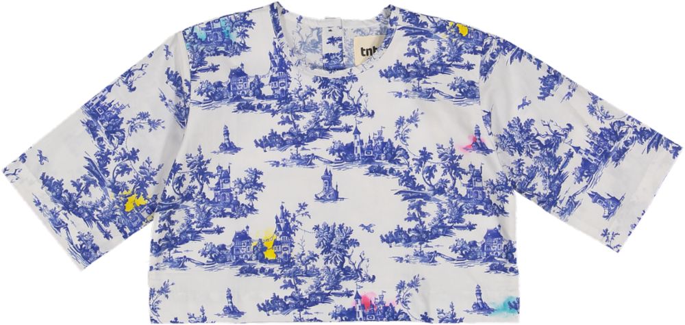 703A Crop Top - Blue Toile de Jouy