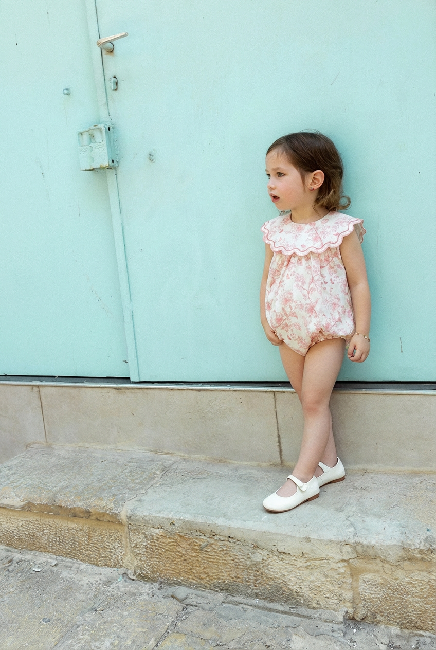 NBB401 TOILE PRINT BABY ROMPER-CORAL