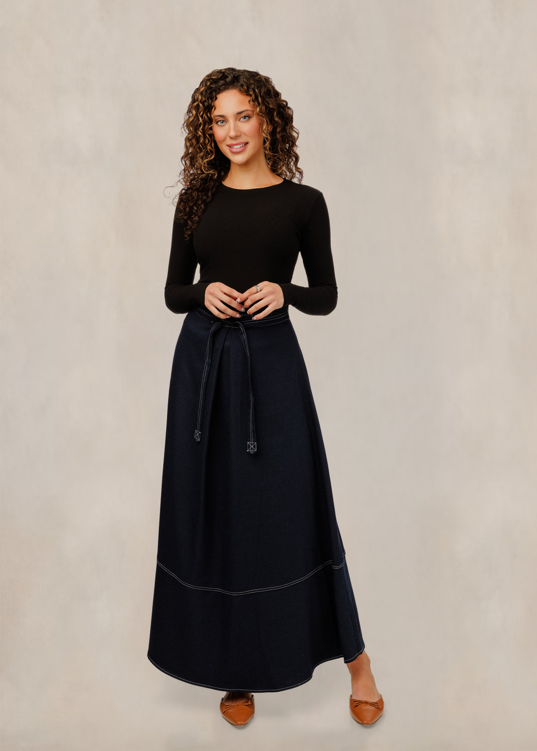 TW61618S-A Contrast Stitch Denim A-Line Skirt