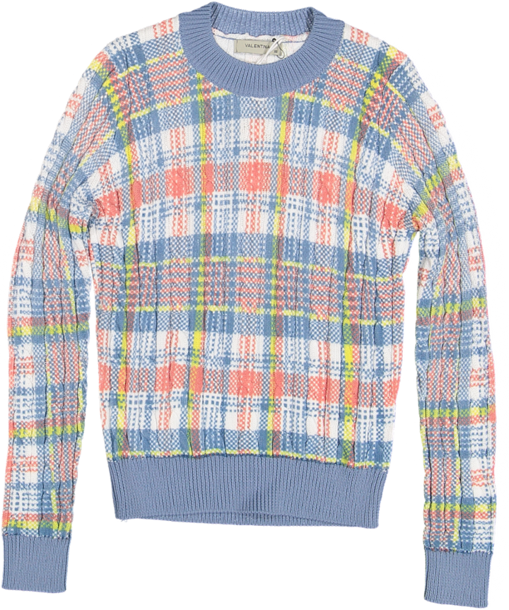 C-24288-Denim Plaid Print Sweater Multi