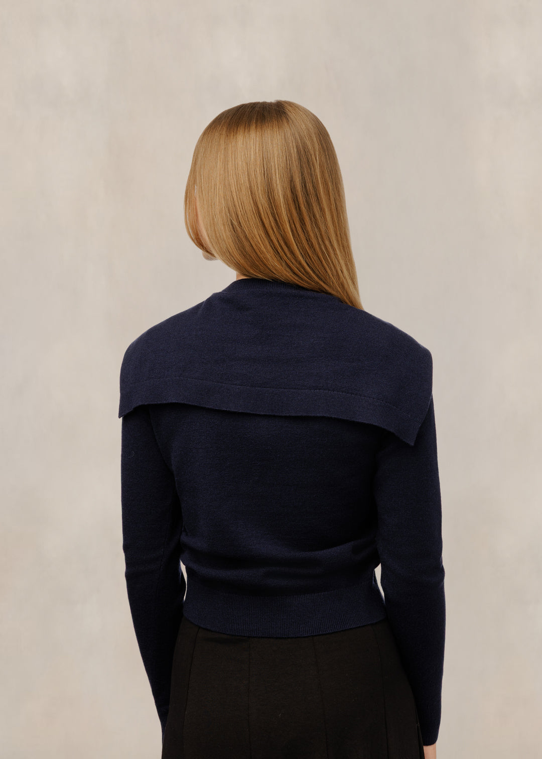 WW61324T-A Navy Scarf Detail Knit Top