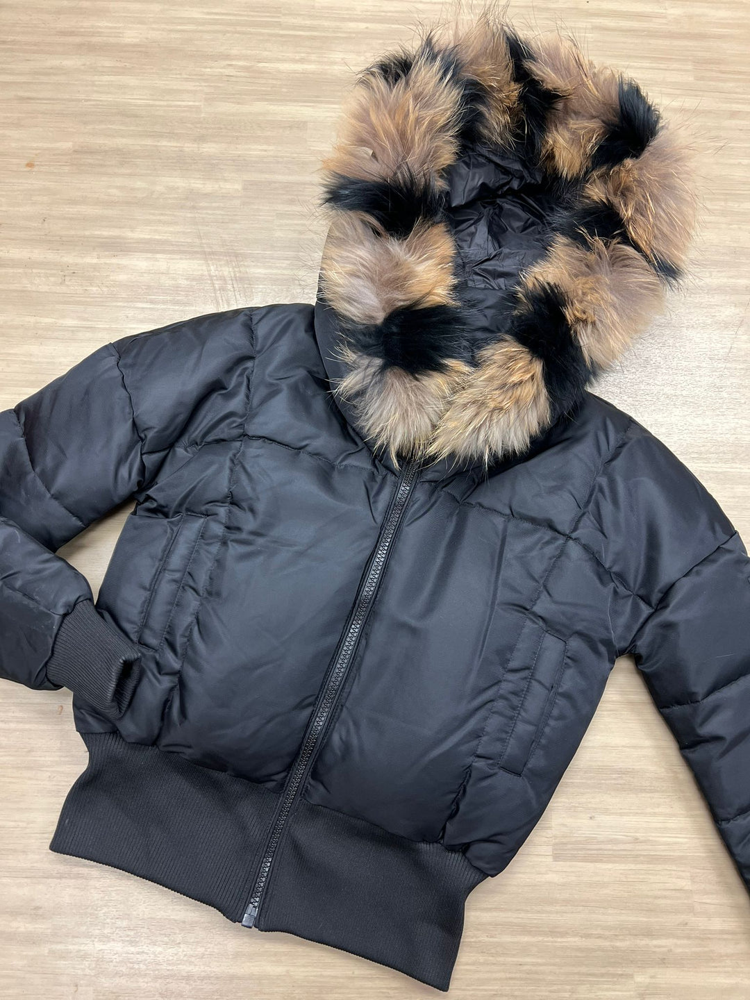 TEEN FULL FUR BOMBER-BLACK-Natural/Black stripes Fur