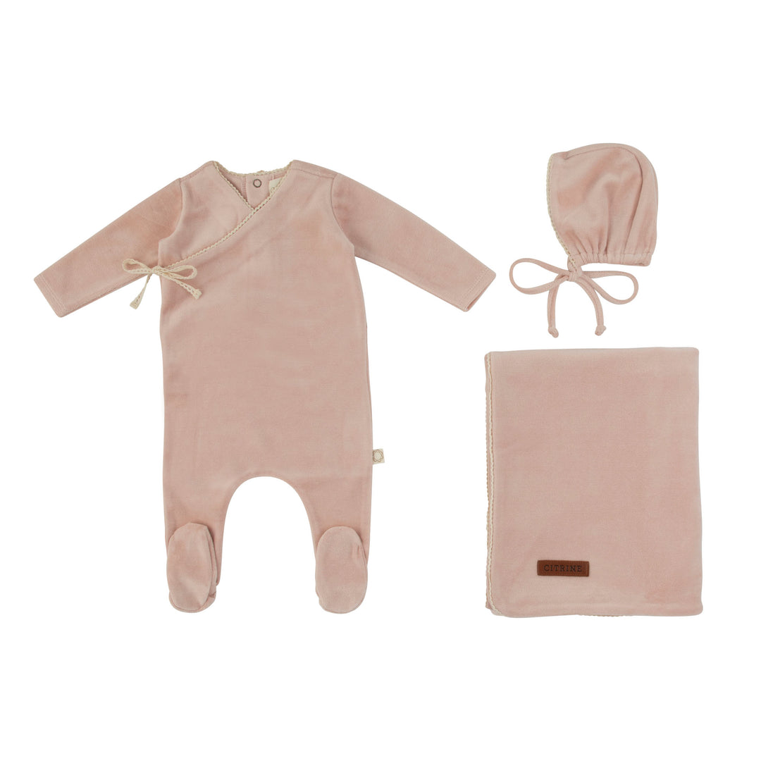 Lace Trim Wrap Set Dusty Pink