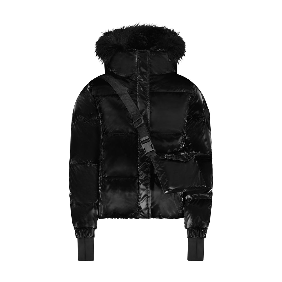 TEENS SIDE BAG COAT-Black/Black Fur